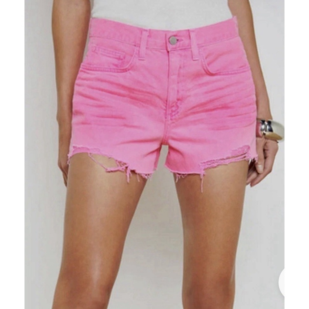 L'AGENCE Clark High-Rise Frayed Shorts Shocking Pink 25 NWT $275 - Picture 6 of 6